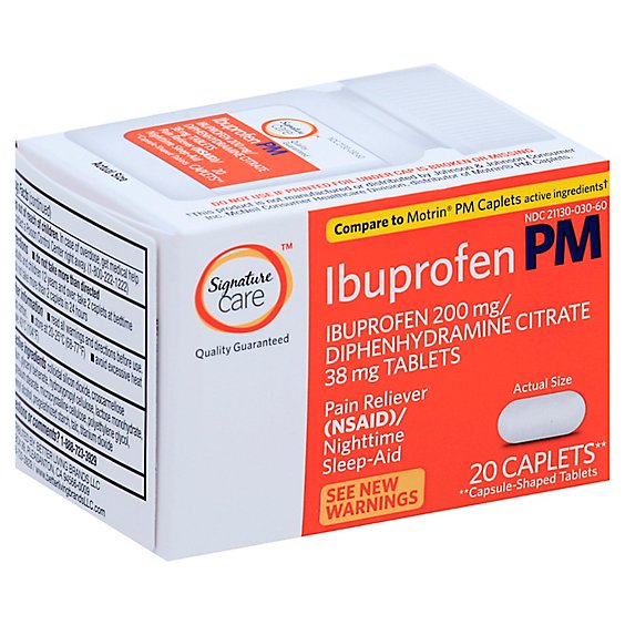 Signature Care Ibuprofen Pain Reliever PM NSAID Sleep Aid Caplet White 200mg - 20 Count