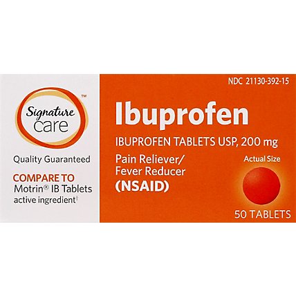 Signature Care Ibuprofen Pain Reliever Fever Reducer 200mg NSAID Tablet Orange - 50 Count - Image 2