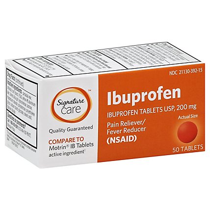 Signature Care Ibuprofen Pain Reliever Fever Reducer 200mg NSAID Tablet Orange - 50 Count - Image 1