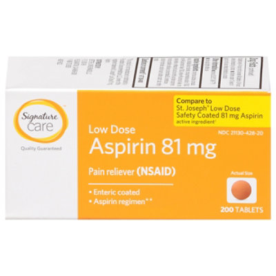 Signature Care Aspirin Pain Relief 81mg NSAID Low Dose Enteric Coated Orange Tablet - 200 Count