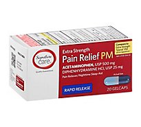 Signature Care Pain Relief PM Gelcap Aceteminophen 500mg Extra Strength Rapid Release - 20 Count