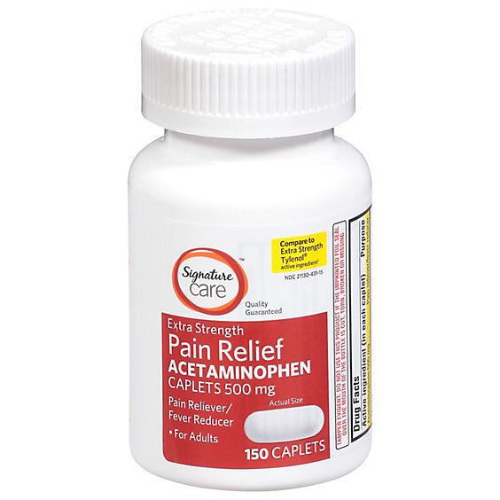 Signature Care Pain Relief Caplet Aceteminophen 500mg Pain Reliever Rapid Release - 150 Count
