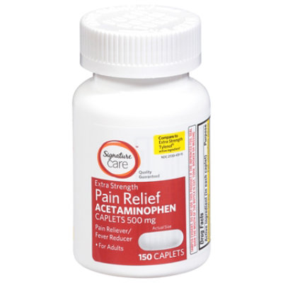 Signature Care Pain Relief Caplet Aceteminophen 500mg Pain Reliever Rapid Release - 150 Count