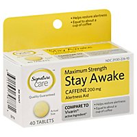 Signature Care Stay Awake Tablet Caffeine 200mg Alertness Aid Maximum Strength - 40 Count - Image 1