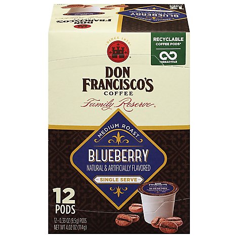 Don Franciscos Coffee Family Reserve Coffee Single Serve Medium Roast Blueberry - 12-0.33 Oz