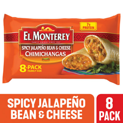 El Monterey Spicy Jalapeno Bean & Cheese Chimichangas Family Size 8 Count - 32 Oz