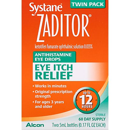 ZADITOR Eye Drops Antihistamine Original Prescription Strength Eye Itch Relief - 2-0.17 Fl. Oz. - Image 2