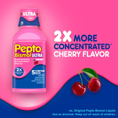 Pepto Bismol Ultra Liquid 5 Symptom Relief Cherry Flavor - 12 Fl. Oz. - Image 4