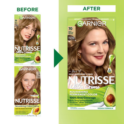 Garnier Nutrisse 70 Dark Natural Blonde Almond Creme Nourishing Hair Color Creme Kit - Each - Image 2