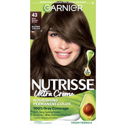 Garnier Nutrisse 43 Dark Golden Brown Cocoa Bean Nourishing Hair Color Creme Kit - Each - Image 1