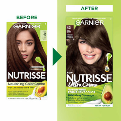 Garnier Nutrisse Nourishing Hair Color Creme 43 Dark Golden Brown (Cocoa Bean) Kit - Each - Image 2