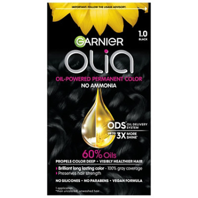 Garnier Olia Oil Powered Ammonia Free Permanent Hair Color 1.0 Black Kit - Each