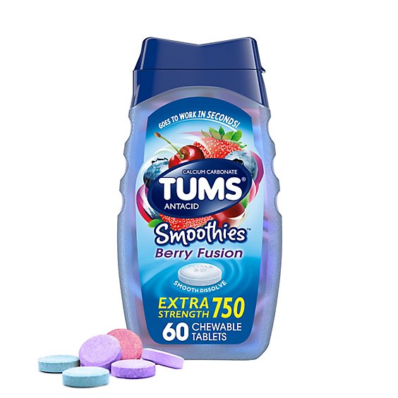 Tums Tabs Dissolve Smoothies Berry Fusion Extra Strength 750 - 60 Count