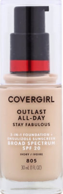 COVERGIRL Outlast Stay Fabulous Foundation + Sunscreen 3 in 1 SPF 20 Ivory 805 - 1 Fl. Oz.