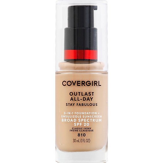 COVERGIRL Outlast Stay Fabulous Foundation + Sunscreen 3 in 1 SPF 20 Classic Ivory 810 - 1 Fl. Oz.