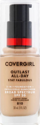 COVERGIRL Outlast Stay Fabulous Foundation + Sunscreen 3 in 1 SPF 20 Classic Ivory 810 - 1 Fl. Oz.