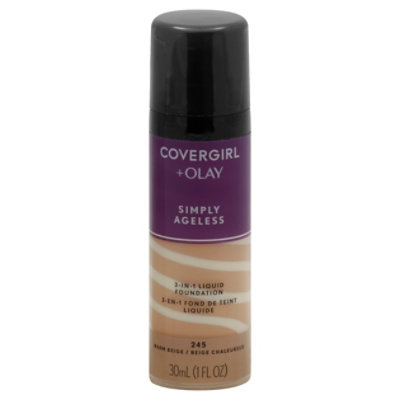 COVERGIRL + Olay Simply Ageless Liquid Foundation 3-in-1 Warm Beige 245 - 1 Fl. Oz. - Image 1