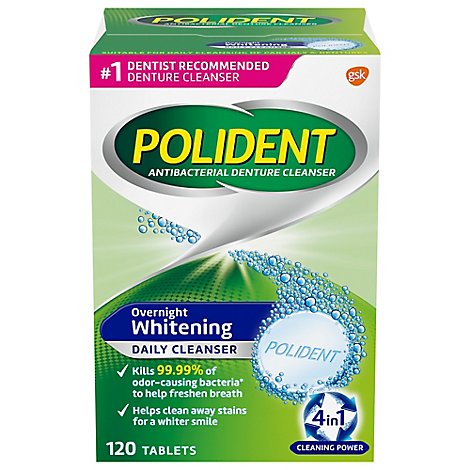 Polident Denture Cleanser Tablets Overnight Whitening Triplemint Freshness - 120 Count