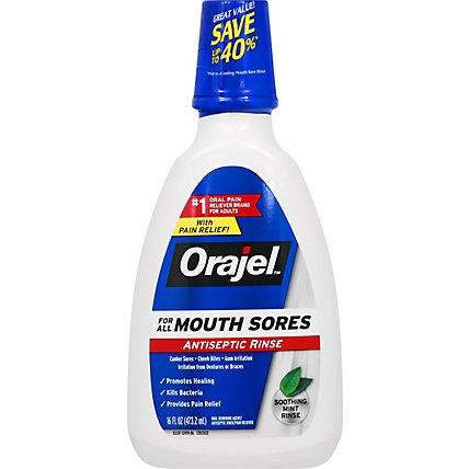 Orajel Antiseptic Rinse For All Mouth Sores Promotes Healing Mint - 16 Fl. Oz. - Image 2