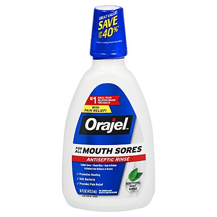 Orajel Antiseptic Rinse For All Mouth Sores Promotes Healing Mint - 16 Fl. Oz. - Image 1