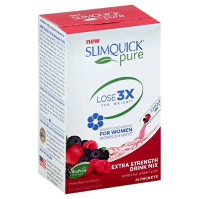 SLIMQUICK Pure Drink Mix Extra Strength Packets Mixed Berries Flavor - 26 Count