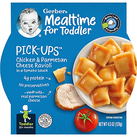 Gerber Pick-Ups Baby Food Toddler Chicken & Parmesan Cheese Ravioli In Tomato Sauce - 6 Oz
