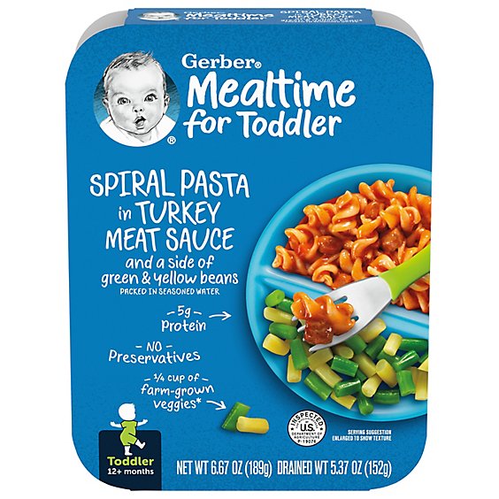 Gerber Spiral Pasta in Turkey Meat Sauce with Green and Yellow Beans Toddler Food Tray - 6.67 Oz