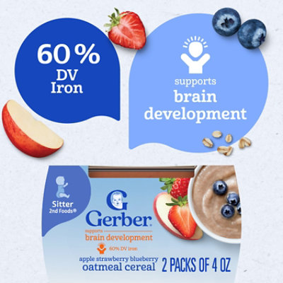 Gerber 2nd Foods Apple Strawberry Blueberry With Mixed Cereal Baby Food Tub - 2-4 Oz - Image 2