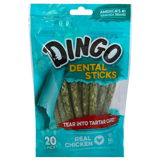 Dingo Rawhide Chew Dental Stick Real Chicken 20 Count Pouch - 6.3 Oz