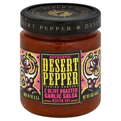 Desert Pepper Salsa 2 Olive Roasted Garlic Medium Hot Jar - 16 Oz - Image 1