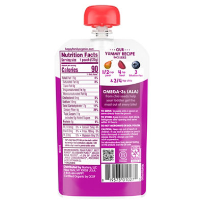Happy Tot Organic Stage 4 Super Foods Pears Beets & Blueberries Toddler Food Pouch - 4.22 Oz - Image 3