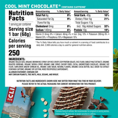 CLIF BAR Cool Mint Chocolate with Caffeine Energy Bars - 6-2.4 Oz - Image 4