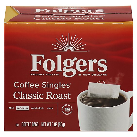 Folgers Coffee Singles Medium Classic Roast Bags 19 Count - 3 Oz