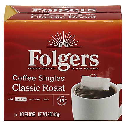 Folgers Coffee Singles Medium Classic Roast Bags 19 Count - 3 Oz - Image 1