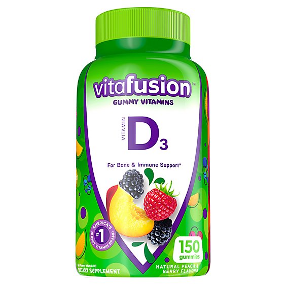 Vitafusion Dietary Supplement Gummy Vitamin D3 2000 IU Peach Blackberry & Strawberry - 150 Count