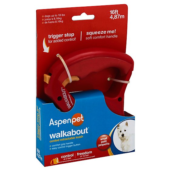 Aspen Pet Walkabout Leash Corded Retractable Small 16ft Box - Each