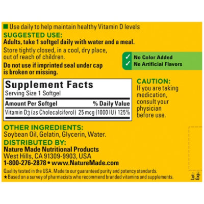 Nature Made Vitamin D3 1000iu Sofgels - 300 Count - Image 4