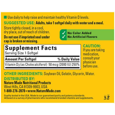 Nature Made Vitamin D 2000 Iu Softgel Value Size - 250 Count - Image 4