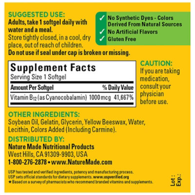 Nature Made Dietary Supplement Softgels Vitamin B-12 1000 mcg - 90 Count - Image 4