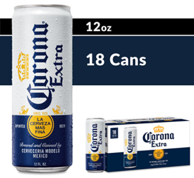 Corona Extra Lager Mexican Beer Cans Multipack 4.6% ABV - 18-12 Fl. Oz. - Image 1