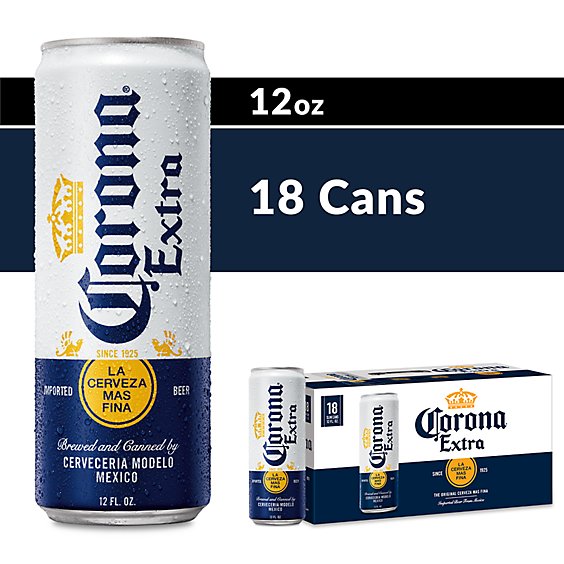 Corona Extra Lager Mexican Beer Cans Multipack 4.6% ABV - 18-12 Fl. Oz.