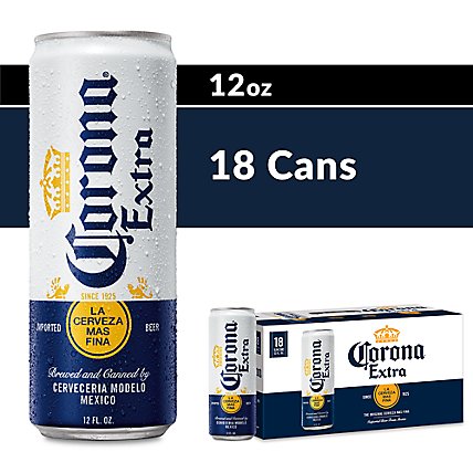 Corona Extra Mexican Lager Beer Cans 4.6% ABV - 18-12 Fl. Oz. - Image 1