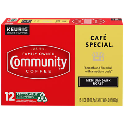 Community Coffee Coffee K-Cup Pods Medium Dark Roast Cafe Special - 12 Count