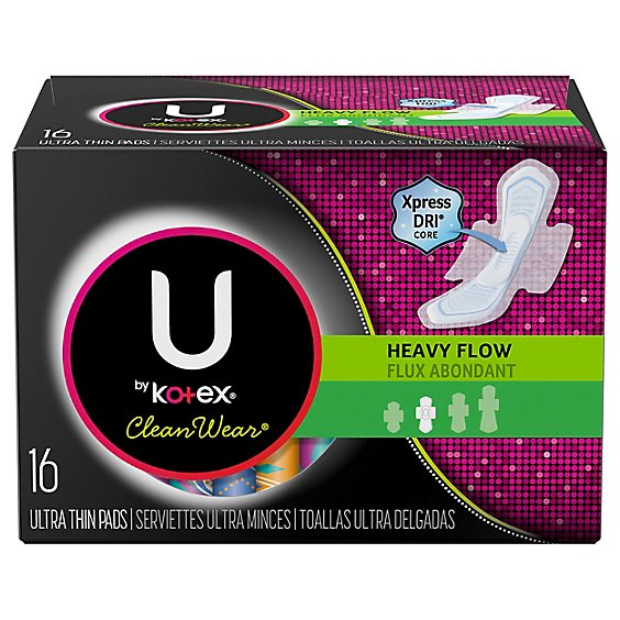 U by Kotex Clean Wear Pads Ultra Thin Heavy Flow - 16 Count
