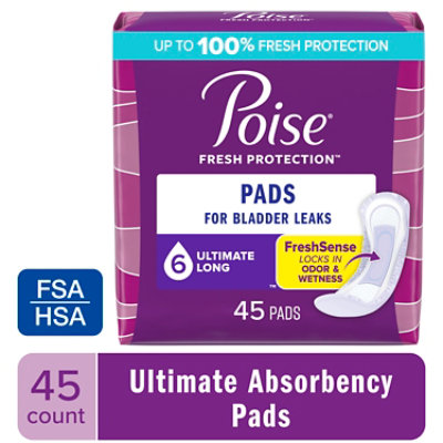 Poise Incontinence Pads Long Ultimate Absorbency - 45 Count