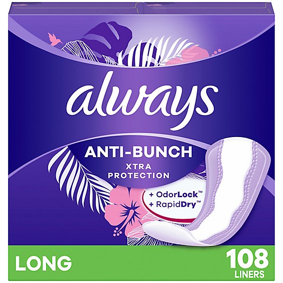 Always Anti Bunch Xtra Protection Long Absorbency Unscented Daily Liners - 108 Count