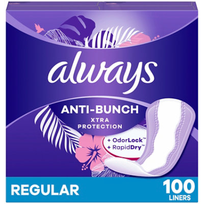 Always Anti Bunch Xtra Protection Regular Absorbency Unscented Daily Liners - 100 Count