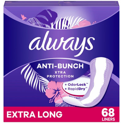 Always Anti Bunch Xtra Protection Exra Long Absorbency Unscented Daily Liners - 68 Count
