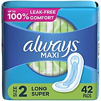 Always Maxi Super Absorbency Size 2 Long Unscented Pads without Wings - 42 Count - Image 2