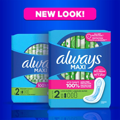 Always Maxi Super Absorbency Size 2 Long Unscented Pads without Wings - 42 Count - Image 7